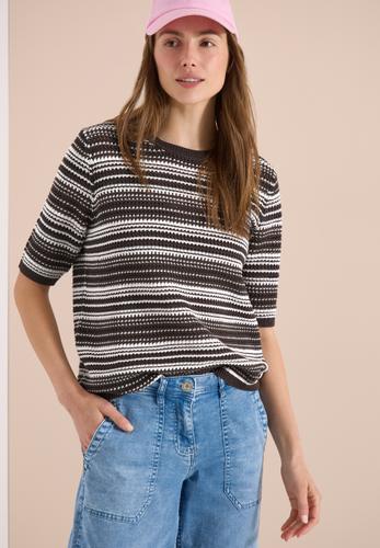 Kurzarm Pullover mit Rundhals und Streifen