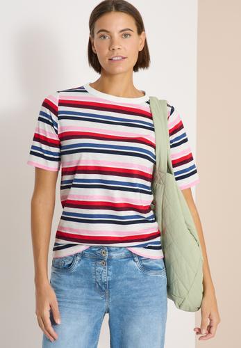 Kurzarm Shirt mit Multicolor Streifen L - Universal Blue