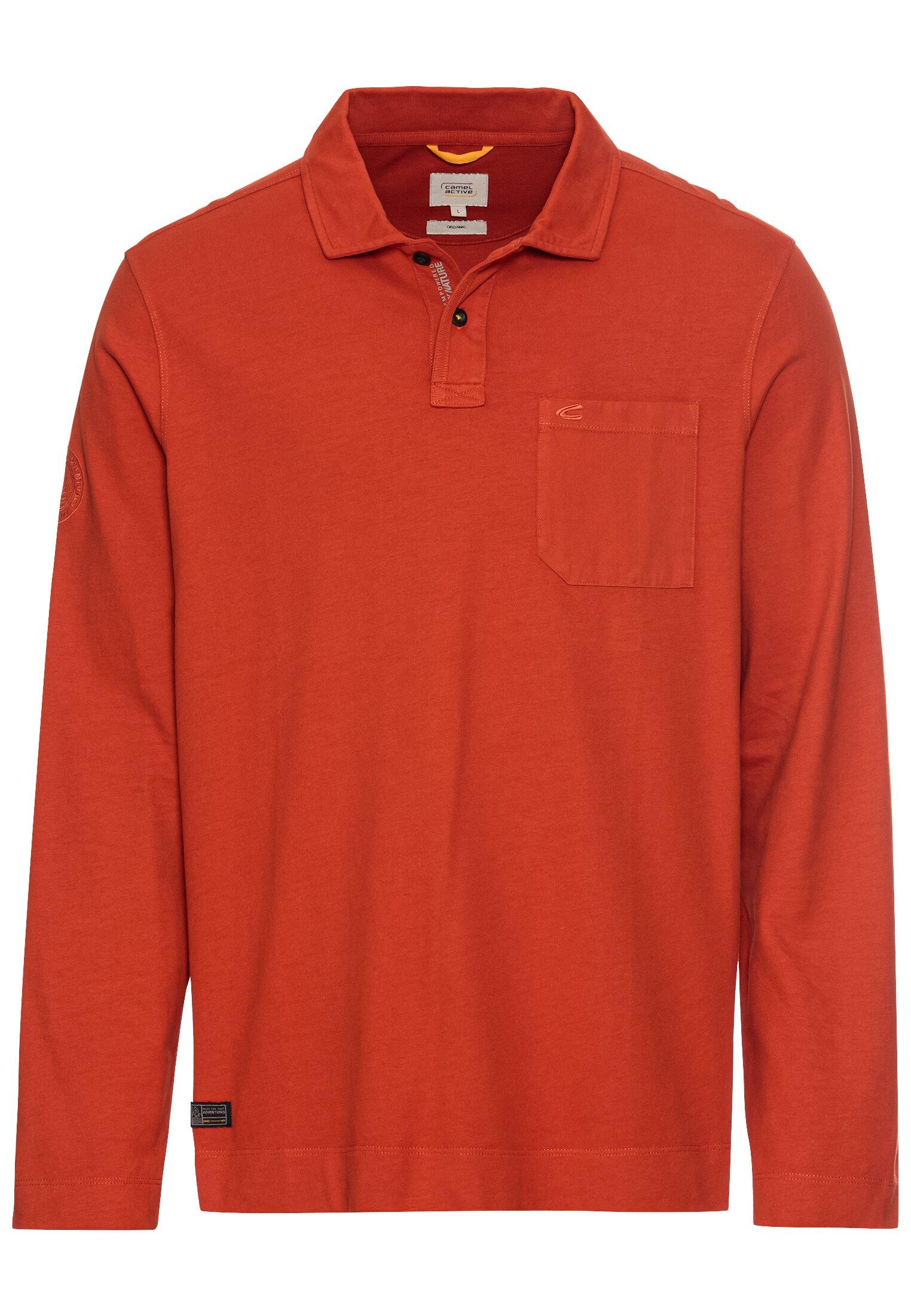 Langarm Poloshirt aus zertifiziertem Organic Cotton 3XL Regular Fit - Brick Red