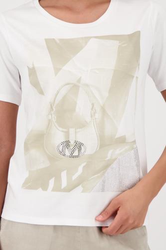 T-Shirt mit Fotoprint und Strasssteinen 46 - Cream