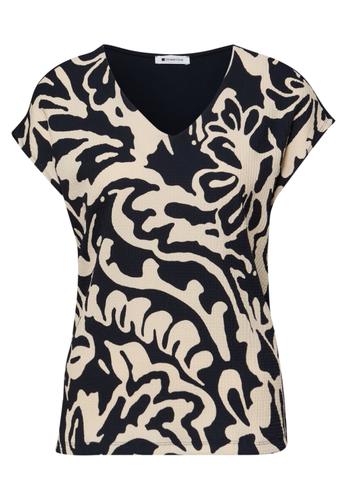 T-Shirt mit Split Neck und Frontprint