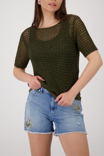 Strickpullover mir Ajour-Struktur 38 - Olive