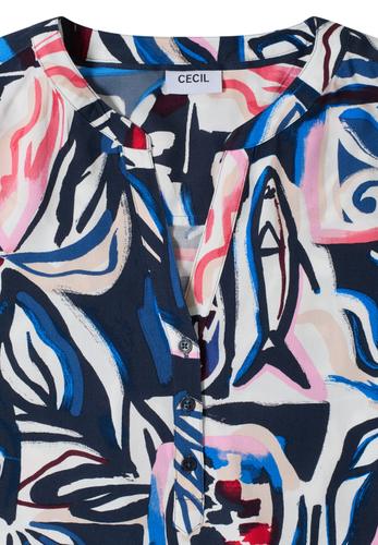 Kurzarm Bluse mit Multicolor Print S - Universal Blue