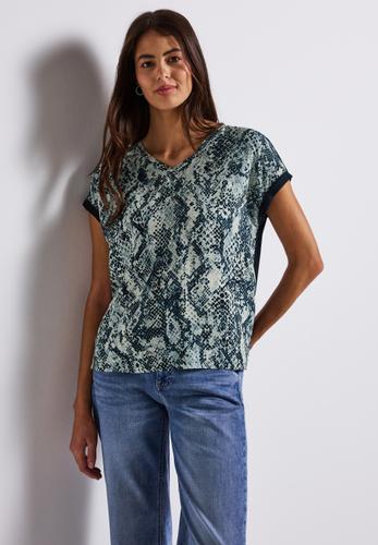 V-Neck Shirt mit Snake Print 40 - Arona Blue
