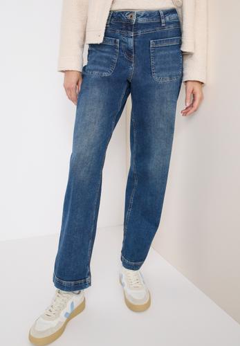 Wide Leg Patch Pocket Jeans 34/30 - Mid Blue Used Wash