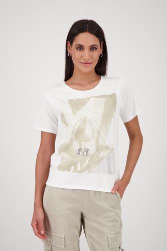 T-Shirt mit Fotoprint und Strasssteinen 46 - Cream