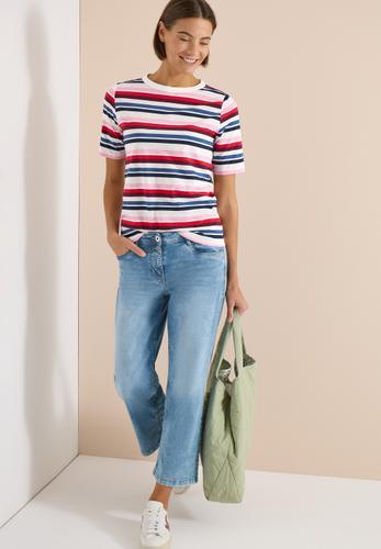 Kurzarm Shirt mit Multicolor Streifen L - Universal Blue