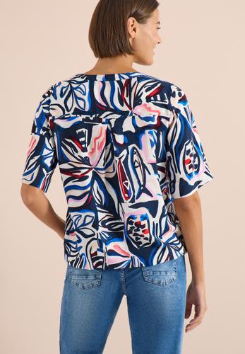 Kurzarm Bluse mit Multicolor Print S - Universal Blue