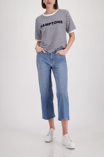 T-Shirt mit Struktur und Schriftzug 36 - Marine Ringel