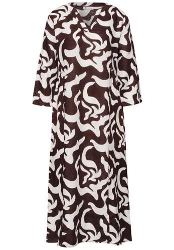 Midi-Kleid aus Leinen mit Print