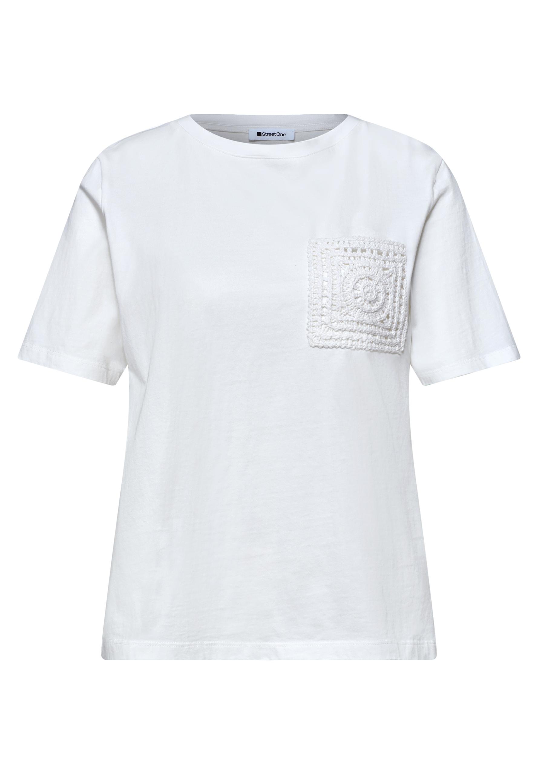 T-Shirt mit Rundhals und Crochet-Tasche 40 - Off White