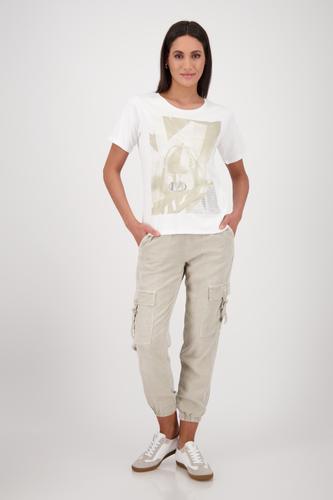 T-Shirt mit Fotoprint und Strasssteinen 46 - Cream