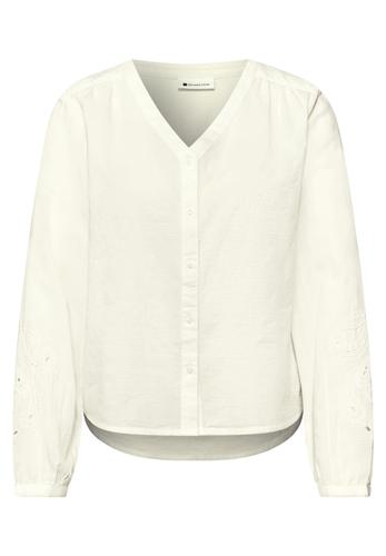 Bluse mit V-Neck und Stickerei 38 - Off White