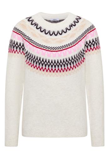 Gemusterter Strickpullover XL - Eggshell Melange