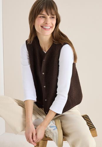 Weste aus Teddy-Material mit Rundhals S - Macchiato Brown