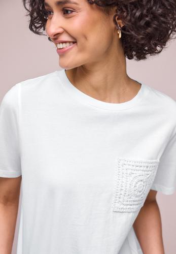 T-Shirt mit Rundhals und Crochet-Tasche 40 - Off White