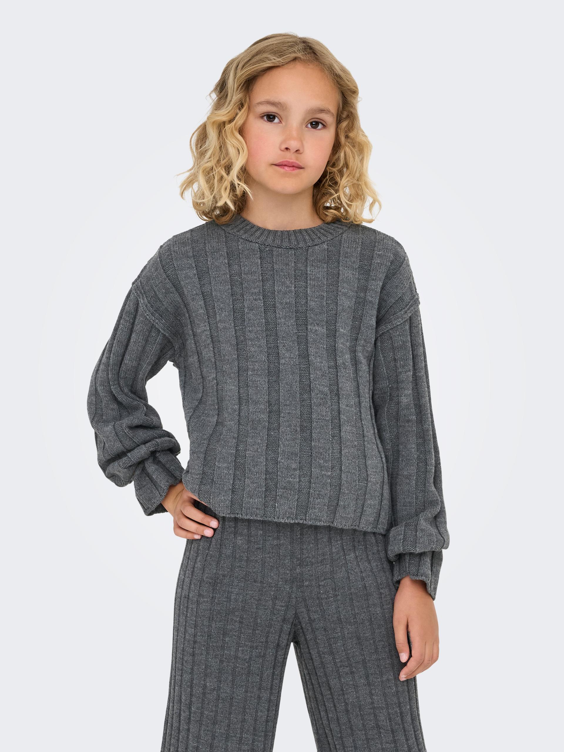 KOGTESSA L/S O-NECK PULLOVER KNT 134/140 Normal geschnitten - Dark Grey Melange