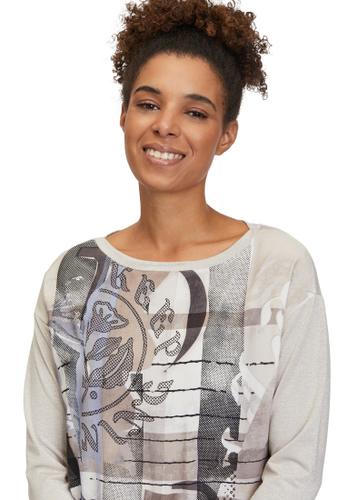 Blusenshirt 42 Lässig - Beige/schwarz