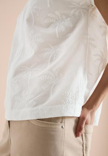 Dropped Shoulder Bluse mit Embroidery L - Vanilla White
