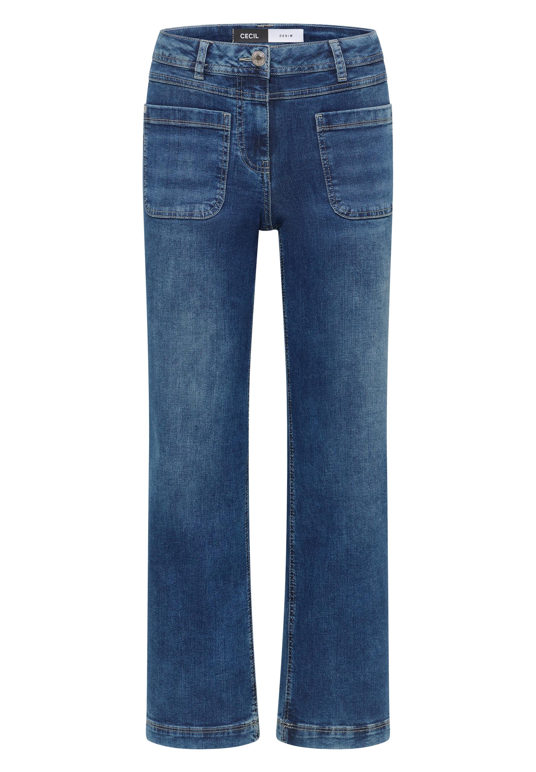 Wide Leg Patch Pocket Jeans 34/30 - Mid Blue Used Wash