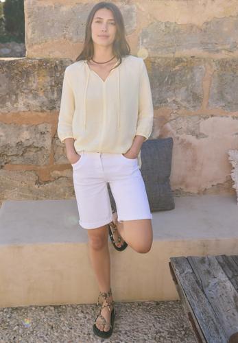Tunika mit Split Neck aus Leinenmix L - Butter Yellow