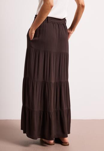 Maxi-Rock mit Volants und Gürteldetail 38 - Espresso Brown