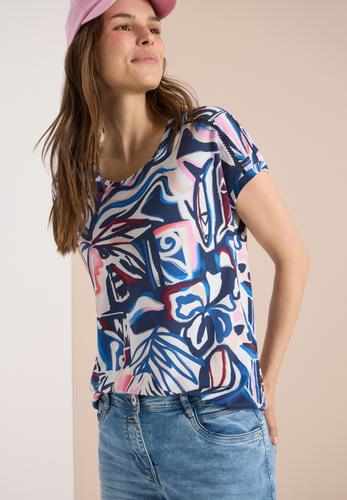 Kurzarm Shirt mit Spitzendetail S - Universal Blue