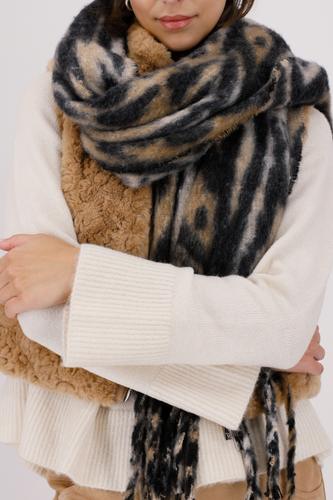 Flauschiger Schal mit Tigermuster OS - Whisky Gemustert