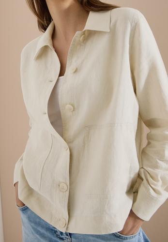 Langarm Bluse mit Hemdkragen aus Leinen XL - Macadamia Beige