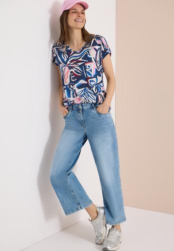 Kurzarm Shirt mit Spitzendetail S - Universal Blue