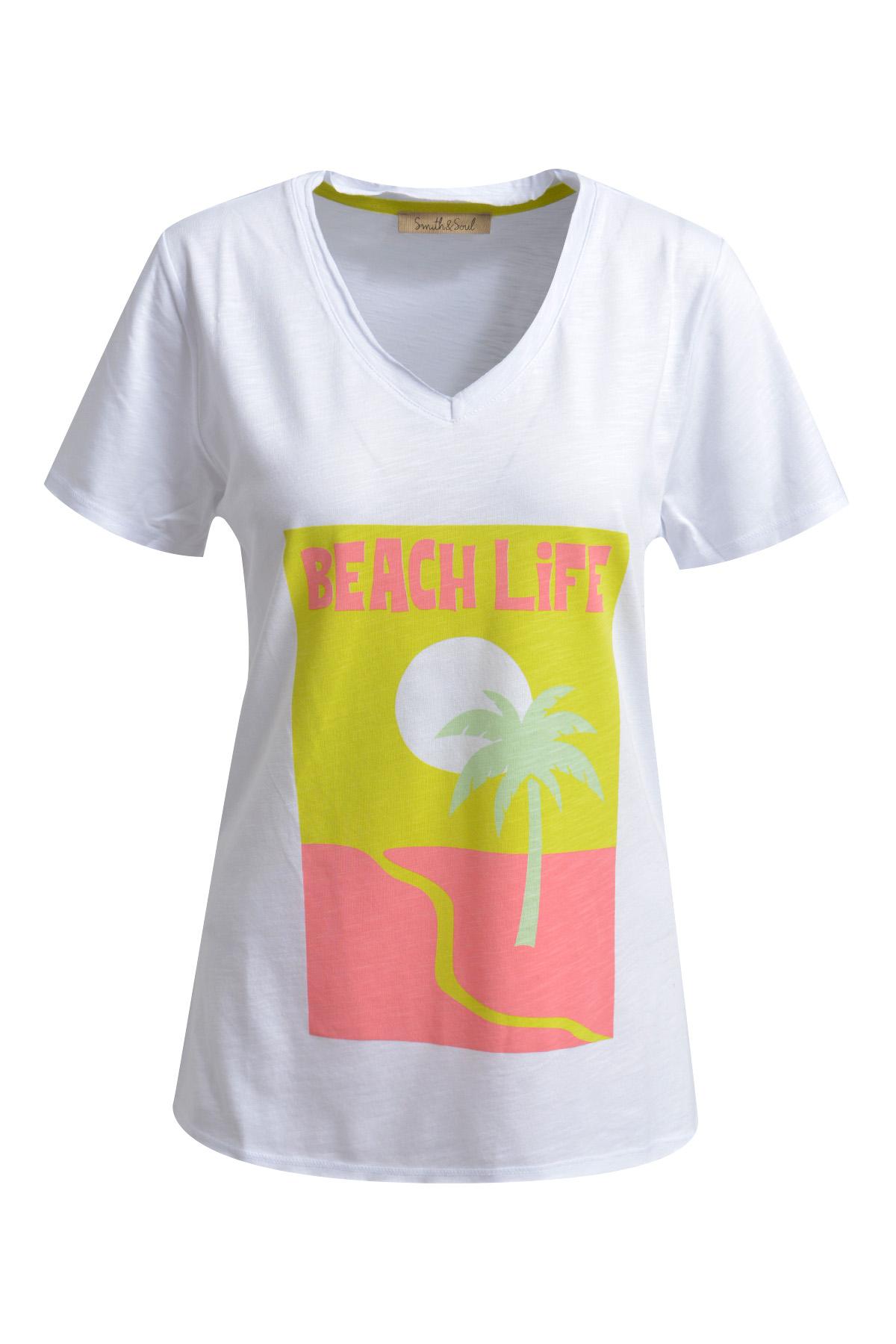 T-Shirt Slub with Print L - White