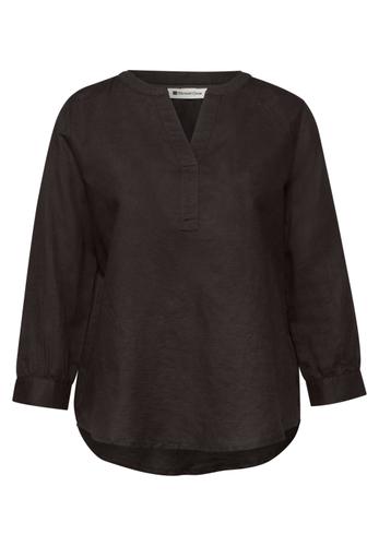 Bluse mit Split Neck aus Leinenmix