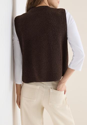 Weste aus Teddy-Material mit Rundhals S - Macchiato Brown