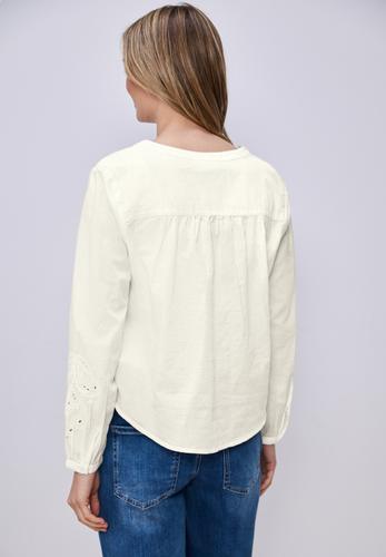 Bluse mit V-Neck und Stickerei 38 - Off White