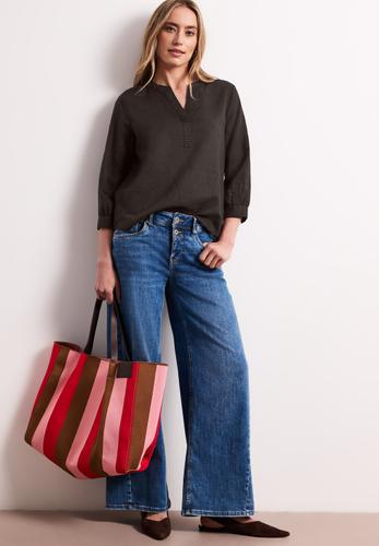 Bluse mit Split Neck aus Leinenmix