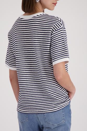T-Shirt mit Struktur und Schriftzug 36 - Marine Ringel