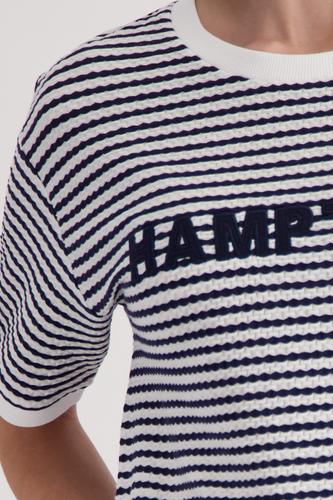 T-Shirt mit Struktur und Schriftzug 36 - Marine Ringel
