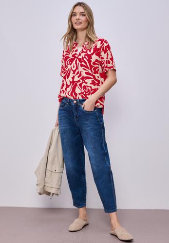 Kurzarm Bluse mit floralem Muster 38 - Salsa Red
