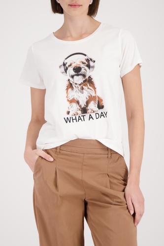 T-Shirt Hund-Print und Strasssteinen