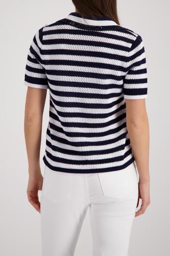 Ajour-Polo-Pullover mit Strasssteinen
