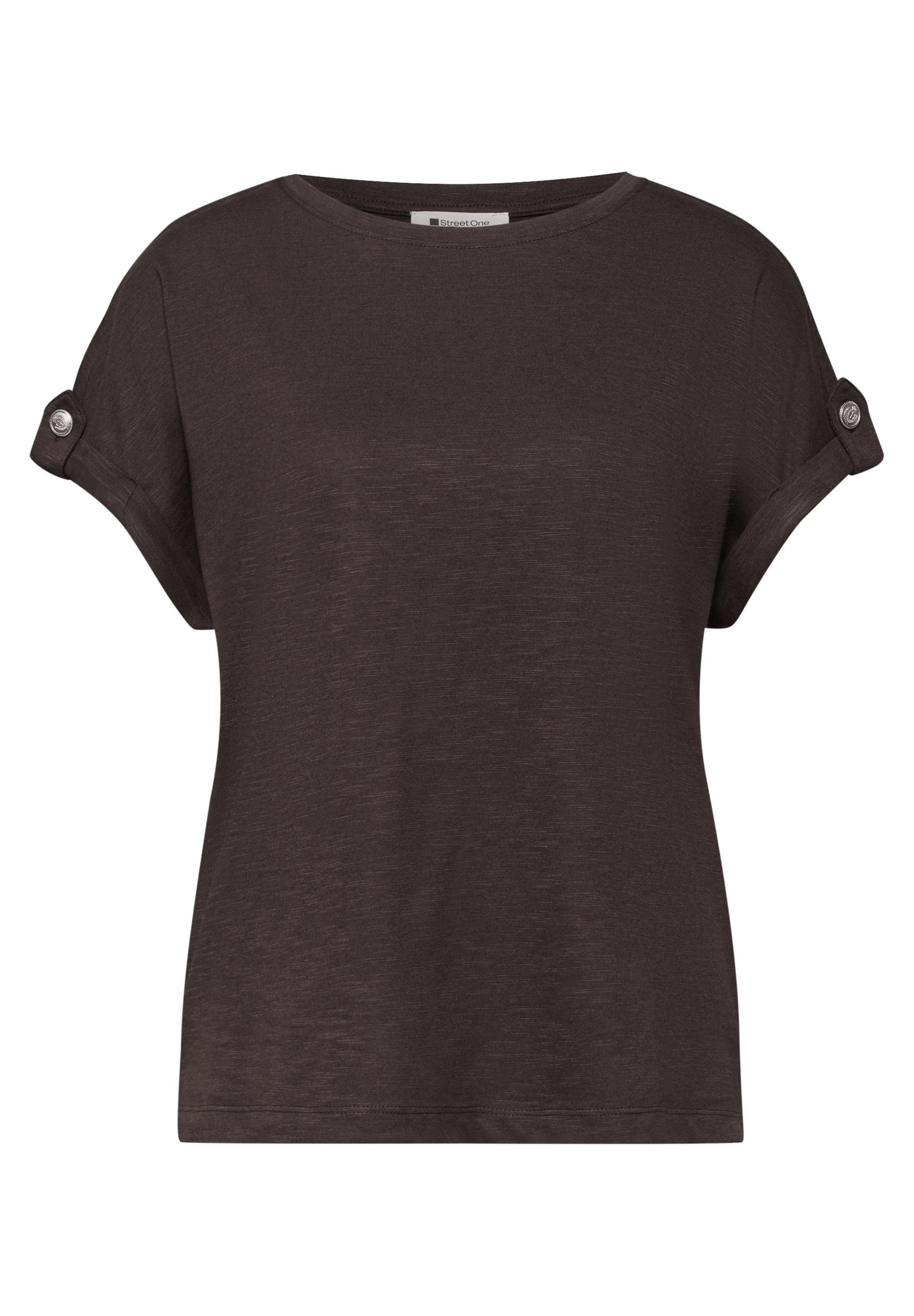 T-Shirt mit Rundhals und Knopfdetails 36 - Espresso Brown