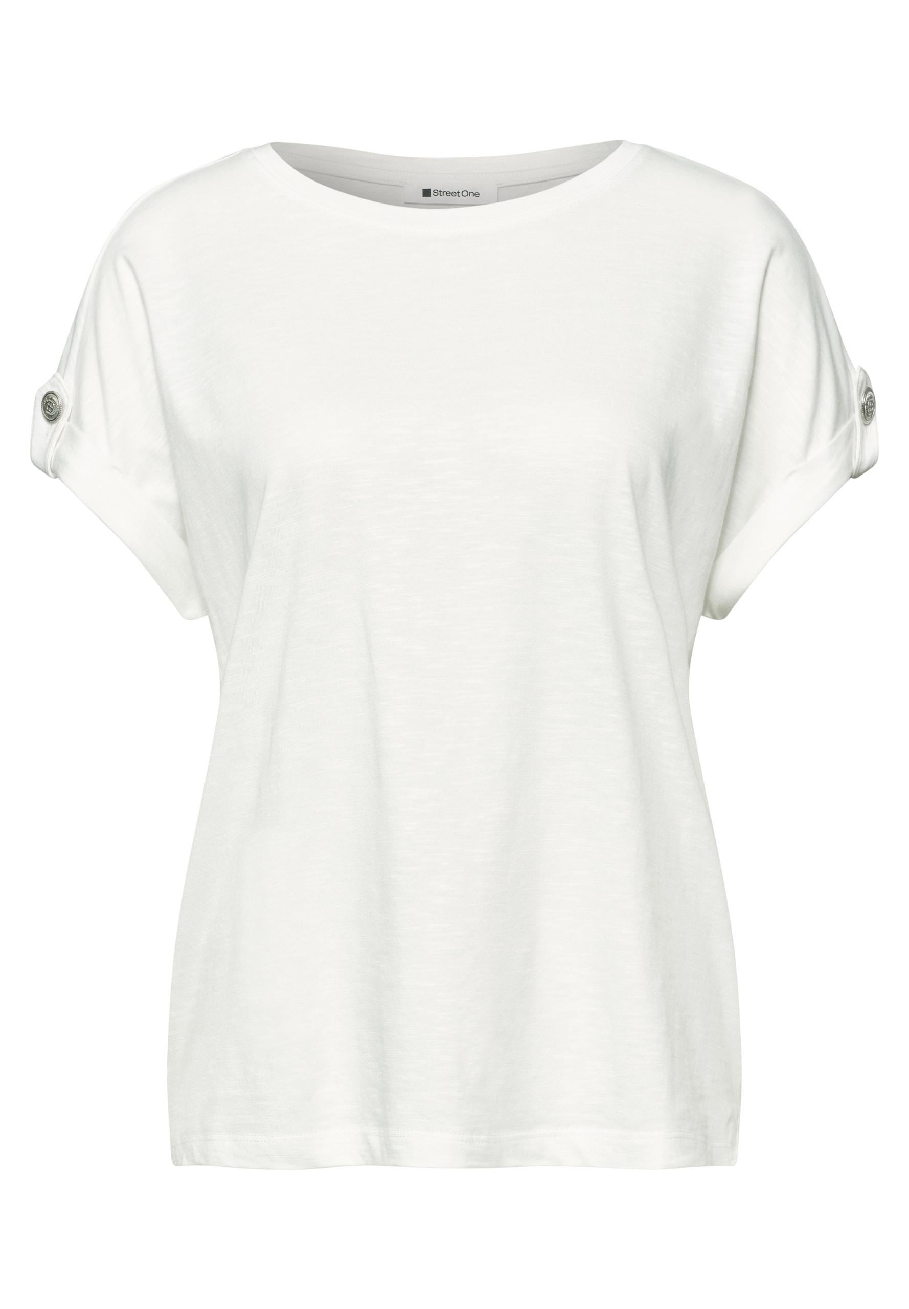 T-Shirt mit Rundhals und Knopfdetails 42 - Off White