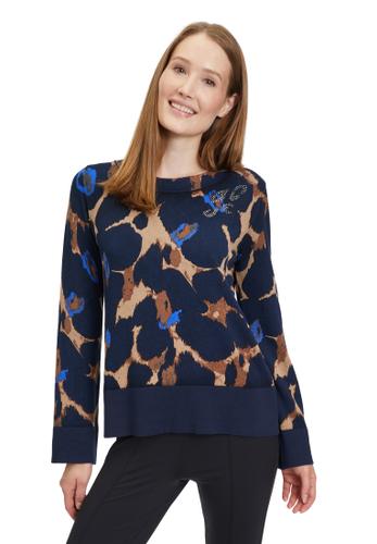 Feinstrickpullover 38 Gerade - Blau/camel
