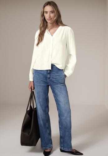 Bluse mit V-Neck und Stickerei 38 - Off White