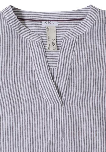 3/4-Arm Bluse mit Split Neck aus Leinen L - Rich Burgundy