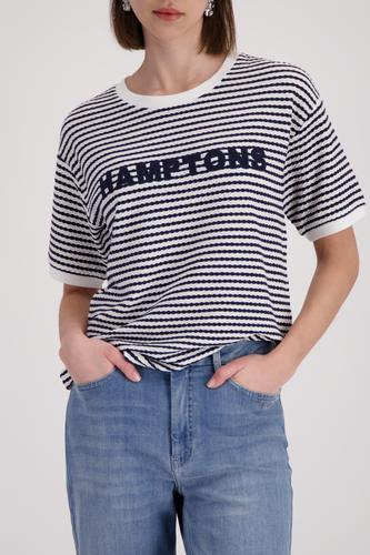 T-Shirt mit Struktur und Schriftzug 36 - Marine Ringel