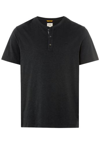 Kurzarm Henleyshirt aus reiner Baumwolle Grau M