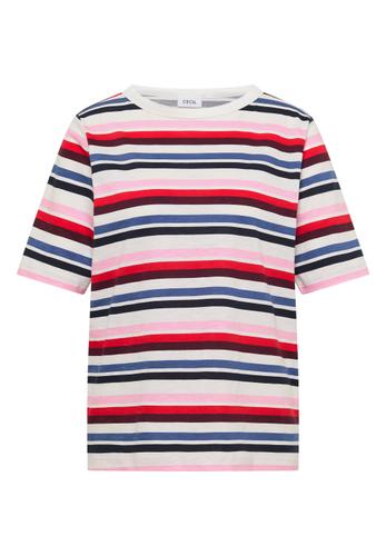 Kurzarm Shirt mit Multicolor Streifen L - Universal Blue