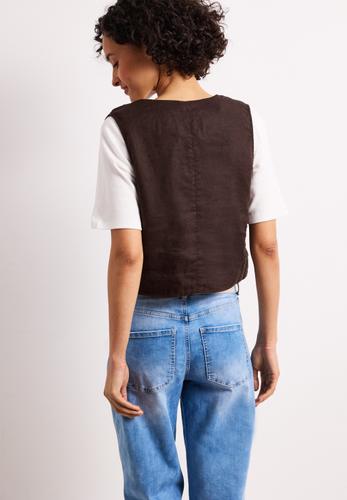 Weste mit V-Neck und Knöpfen aus Leinen 36 - Espresso Brown