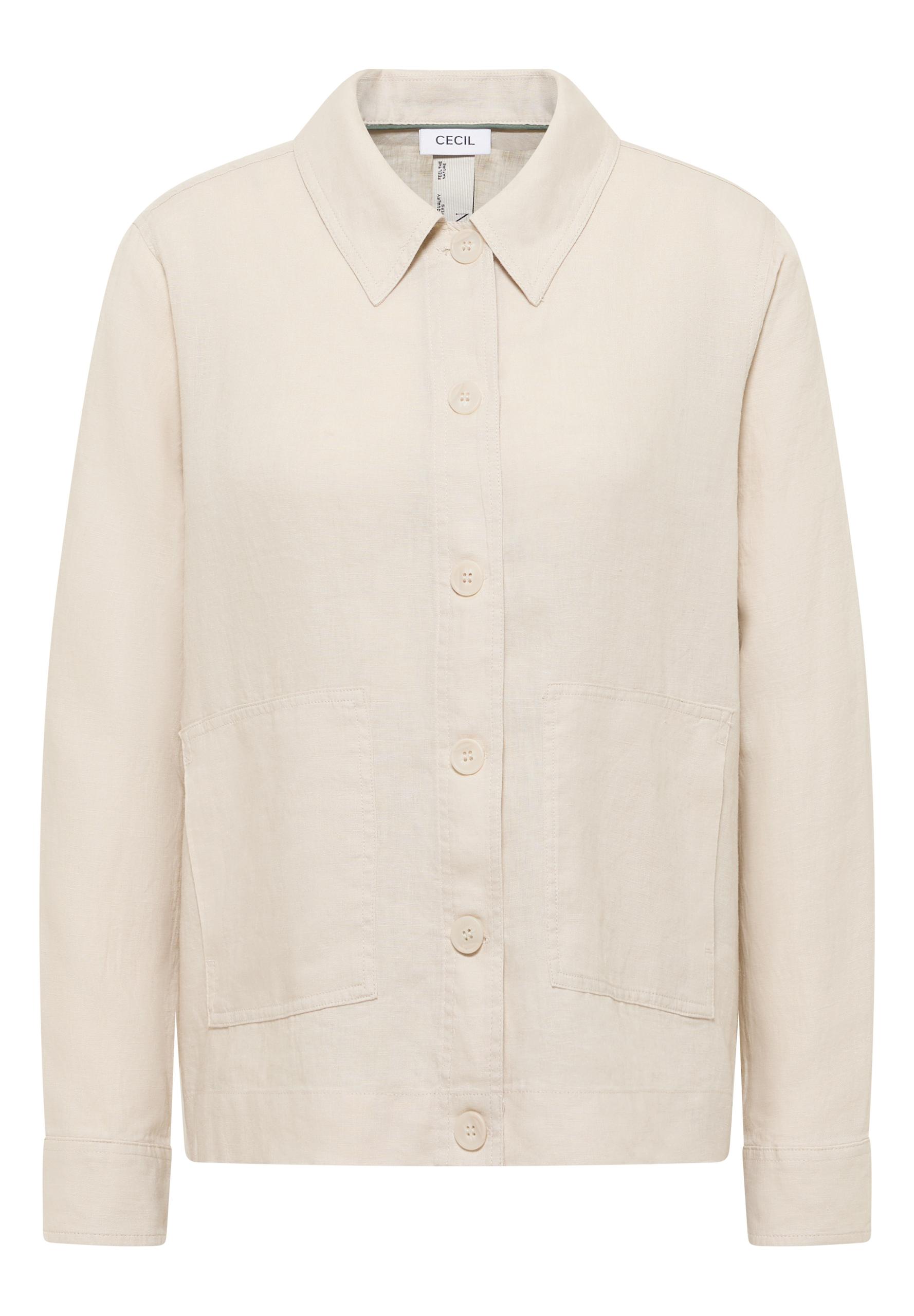 Langarm Bluse mit Hemdkragen aus Leinen XL - Macadamia Beige